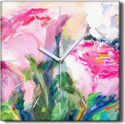 Produktbild von Coloray Hodiny Unikátní 30x30 cm  Tiché hodiny Pro obývací pokoj a kuchyň Nástěnné hodiny Plátno Černé ručičky hodin - Malování květin