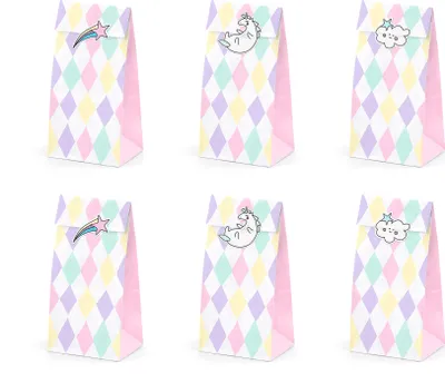 Produktbild von Papiertüten mit Einhorn Aufklebern 6er Set bunt pastell