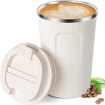 Produktbild von Kaffeebecher aus Edelstahl mit Deckel, Thermobecher für unterwegs, 380 ml
