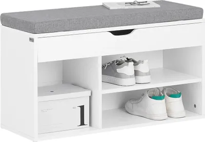Zdjęcie produktu dla FSR45 Ławka na buty, biała, z poduszką na siedzisko i półką na buty