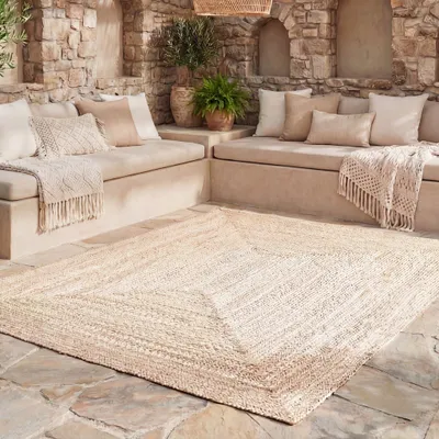 Produktbild von Volero - Outdoor Jute Teppich - Bali Beige - 160x230 cm - Wohnzimmer, Esszimmer, Balkon, Garten, Terrasse - Boho, Ländlich