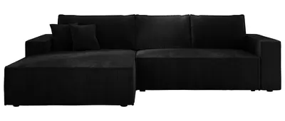 Produktbild von E-ZIMPAZ Ecksofa COBRA S mit Schlaffunktion und Bettkasten, Stilvoll Eckcouch L-Form, Cordstoff, Holzkonstruktion, Seite Links Schwarz POSO 135
