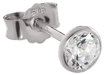 Produktbild von NKlaus einzelner Ohrstecker, 585 Weißgold, 14 Karat, Zirkonia weiß, 4,5mm