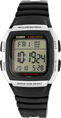 A digital Casio watch is shown against a white background.