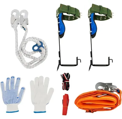 Produktbild von Baumkletter-Steigeisen Set - HW-HJWJL-469 - 7-teiliges Set - Verstellbare Sicherungsleine 2,05 m mit Karabiner - Fußriemen 2 m - Knöchelriemen 40 cm - Pedal 10,5×5 cm