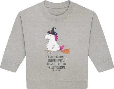 Produktbild von Mr. & Mrs. Panda Organic Baby Pullover Einhorn Hexe 12. - 18. Monat - Heather Grey - Geschenk, Unicorn, Teufel, Einhörner, Bullover, Engel, Frau