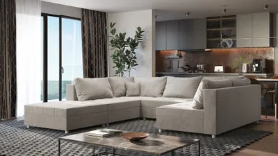 Produktbild von Wohnlandschaft Sofa ANDRO Schlaffunktion und Hocker Stoff Fresh Beige