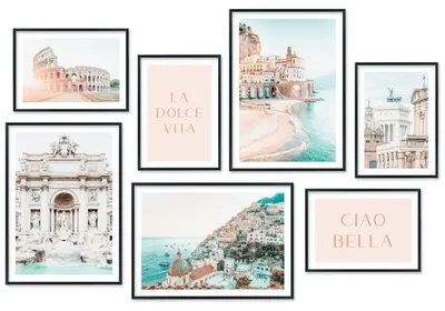 Produktbild von Hyggelig Home Premium Poster Set - 7 passende Bilder OHNE RAHMEN im stilvollen Set - 3 x DIN A3 + 4 x DIN A4 - Set Dolce Vita
