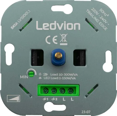 Produktbild von Ledvion - LED Dimmer Schalter, Drehdimmer Unterputz Dimmschalter, Phasenabschnitt, für dimmbare LEDs 0–150W / Halogen 10–300W, 220–240V, ohne Abdeckrahmen, Dimmer für LED Lampen