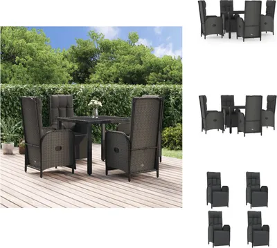 Produktbild von vidaXL 5-tlg. Garten-Essgruppe mit Kissen Schwarz Poly Rattan -  Gartenmöbel-Sets