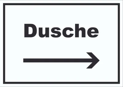 Produktbild von Dusche Schild mit Text und Richtungspfeil rechts waschen Hygiene waagerecht A1 Rückseite selbstklebend