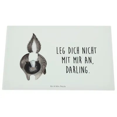 Produktbild von Mr. & Mrs. Panda Glas Schneideplatte Stinktier Angriff - Weiß - Geschenk, schneidbrett, wütend, Glasschneidebrett, Schneidebrett, Drohung, Aus, Hackbrett, Raubtier, Skunk
