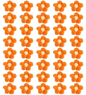 Produktbild von 40 künstliche Strickwollblumen, hochwertige, wiederverwendbare, niedliche, orangefarbene Kunstblumen für Heim-, Abschlussball- und Hochzeitsdekoration