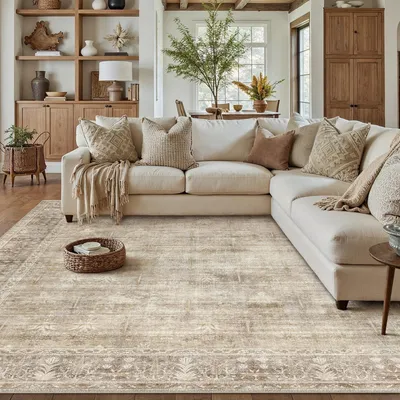 Productafbeelding van Vintage beige vloerkleed, 200x300 cm, wasbaar
