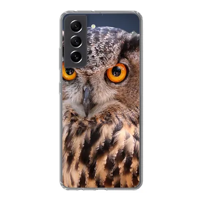 Produktbild von MuchoWow® Handyhülle Schutzhülle Hülle für Samsung Galaxy S21 FE Eine Nahaufnahme einer braunen Eule Silikon Softcase Handy Hülle - Mobiltelefonhülle