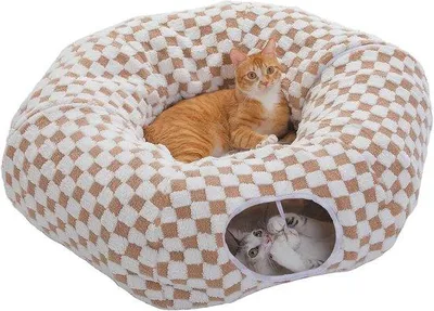 Productafbeelding van 2-in-1 Pluche Kattentunnel en Kattenbed - Donutvormige Kattenaccessoire voor Binnen