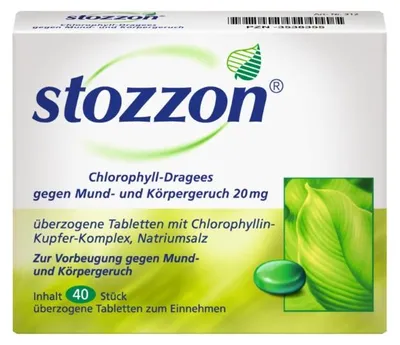 Obrázek produktu pro stozzon chlorofylové pastilky proti zápachu z úst a těla, 40 tablet