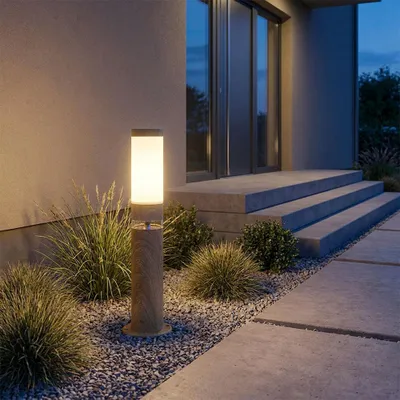 Produktbild von LED Sockellampe, Deko-Licht, Edelstahl, Holz-Optik, H 50 cm