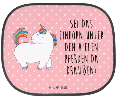 Produktbild von Mr. & Mrs. Panda Sonnenschutz für Auto Einhorn Stolzieren - Rot Pastell - Geschenk, Sonnenblende, Unicorn, Reiter, Pferd, blendschutz, Einhörner, Autoscheiben, Freundin