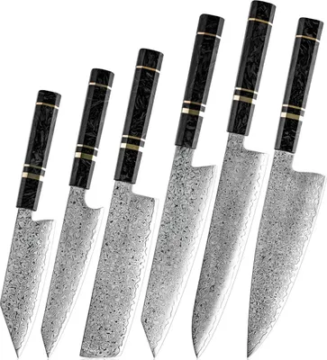 Produktbild von Elegantes Damast Küchenmesser Set EX-39268 - 6 Stück in Schwarz KP39268
