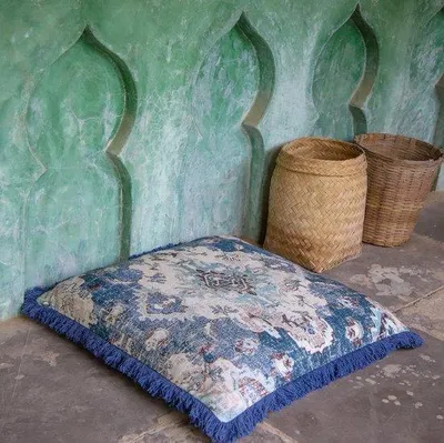 Produktbild von Meditationskissenbezug - 65 cm mit Fransen - Quadratischer, bedruckter, im Boho-Chic-Stil gestalteter Bodenkissenbezug aus Baumwolle