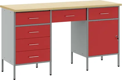 Produktbild von vidaXL Werkbank mit Schubladen 3 pcs Rot Ingenieure Holz und Stahl