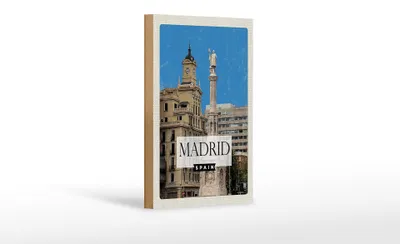 Produktbild von Holzschild Reise 12x18 cm Madrid Spanien Panorama Dekoration