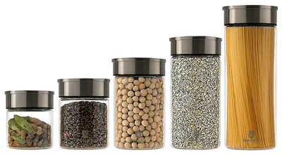 Produktbild von BURI Vorratsglas Vakuumglas 450-1950ml  | Vorratsdosen Glas mit Edelstahl Deckel & Vakuum Klick-Mechanismus | Luftdicht mottensicher stapelbar spülmaschinenfest auslaufsicher