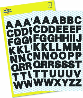 Produktbild von Avery Zweckform 3780, Buchstaben-Etiketten, 85 x 160 mm, 104 Sticker / 2 Bögen, Schwarz