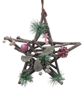 Image de Étoile décorative en bois en osier 30cm décorée pour Noël