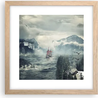Produktbild von Gerahmtes Poster - Rahmen in heller Eiche - Sturm Berge Segelschiff - 30x30 cm - Wand Bild - Wanddeko - Wandbilder - Wandposter - Bilderrahmen - Bilder - Kunstdruck - Wandbild - P2NAC30x30-4208