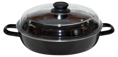 Emaille Stoofpan 24 cm mit Glasdeckel, schwarz