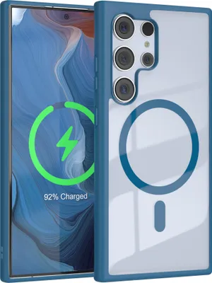 Produktbild von EAZY CASE Clear MagSafe Case für Samsung Galaxy S24 Ultra, Qi-Charging, Silikon mit Kameraschutz, Bumper Case in Blau