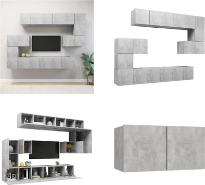 Produktbild von vidaXL 10 tlg. TV Schrank Set Betongrau Holzwerkstoff - TV-Schrank-Set - TV-Schrank-Sets - Hängendes TV-Schrank-Set - Hängende TV-Schrank-Sets