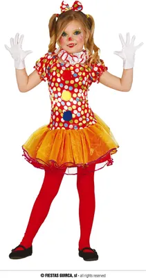 Produktbild von Fiestas Guirca Buntes Clown Kostüm Mädchen mit Petticoat Clown Kleid, Clown Halskrause- Clown Kostüm Kinder Mädchen, Clownkostüm Kinder Karneval, Faschingskostüme Kinder Clown Fasching