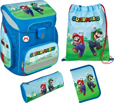 Produktbild von Scooli EasyFit Schulranzen-Set 5-teilig Super Mario blau