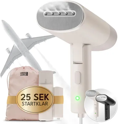 Produktbild von Reise Dampfglätter 900W Faltbar Handdampfer, 120ml Wassertank, 25s Aufheizzeit, Tragbarer Steamer mit Reise Set, Bügelhandschuh & Tasche für Urlaub