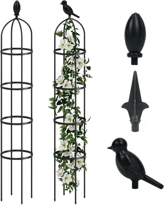 Image de Obélisque de jardin, support métallique rond, 175 cm, inoxydable, pour plantes grimpantes