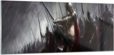Produktbild von Bilder auf glas - ritter kampf feld - 100x40cm - Glasbilder - Wandbilder - Kunstdruck - zum Aufhängen bereit - Wanddekoration aus Glas - Glas Bilder - Wandbild auf Glas - Einteilig - GAB100x40-3602