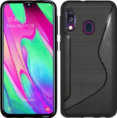 Produktbild von cofi1453® S-Line Hülle Bumper kompatibel mit Samsung Galaxy A40 (A405F) Silikonhülle Stoßfest Handyhülle TPU Case Cover Schwarz