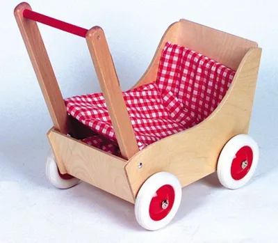 Produktbild von Holz-Puppenwagen karo rot/wss, 50cm, 1Stück