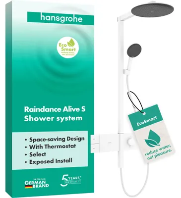 Duschsystem 300 mm Regendusche mit Thermostat, mattweiß