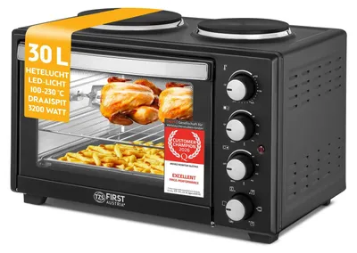 Minibackofen mit Kochplatten 30L 3200 W bis 230°C, 6 Heizmodi