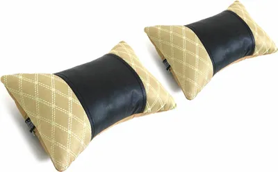 Immagine prodotto di 2 pezzi poggiatesta auto cuscino per il collo cuscino in pelle beige 8x30cm