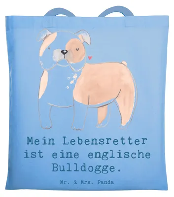 Produktbild von Mr. & Mrs. Panda Schultasche Englische Bulldogge Lebensretter - Sky Blue - Geschenk, Tote Bag, Shopping Tasche, Jutebeutel, Tragetasche