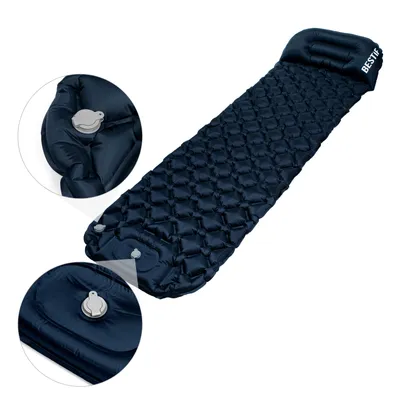 Produktbild von Isomatte selbstaufblasend mit Fußpumpe Kissen BESTIF Luftmatratze Camping Outdoor Matratze Ultraleicht Kleines Packmaß Dunkelblau
