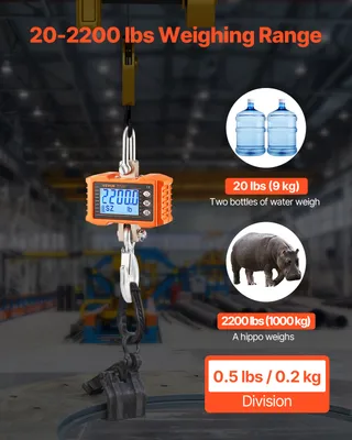 Obrázek produktu pro VEVOR průmyslová jeřábová váha, 1000 kg, robustní digitální jeřábová váha s dálkovým ovládáním, váha, hliníkový odlitek, pro stavebnictví, továrnu, farmu, myslivost, oranžová barva