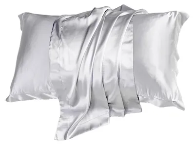 Zdjęcie produktu dla Poszewki na poduszki, satyna, 2 sztuki, 50x80 cm, 22 momme, zamek błyskawiczny, kolor satynowy srebrny