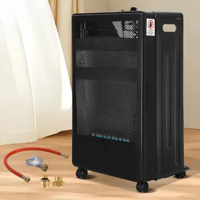 Obrázek produktu pro Mobilní plynový ohřívač Eikuavons Blue Flame, 2200 W/3800 W, s regulátorem tlaku a hadicí, 5 otočných koleček, včetně 2 adaptérů pro zásuvku EU