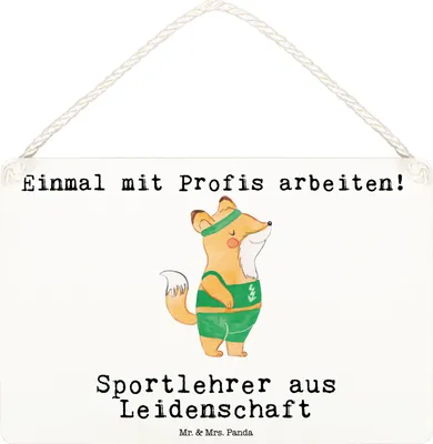 Produktbild von Mr. & Mrs. Panda Schild Sportlehrer Leidenschaft DIN A6 - Weiß - Geschenk, wandtafel, Türschild, holzbild, Holzschild, Wandbild Holz